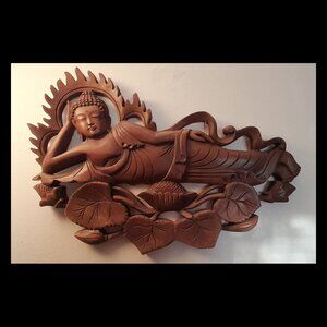 Wooden Reclining Buddha Plaque - Wall Art
